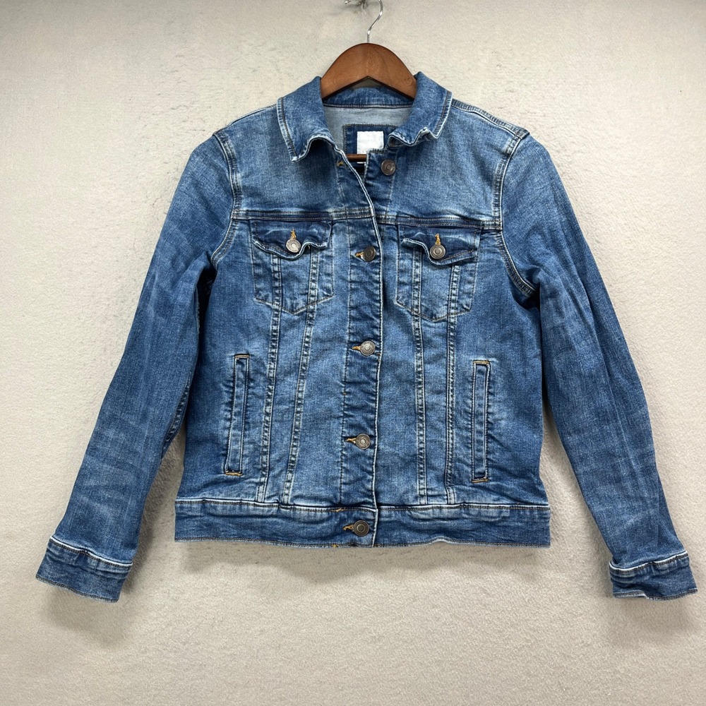 LC Lauren Conrad Denim Jacket Women Small Blue Stretch Classic Trucker Aesthetic
